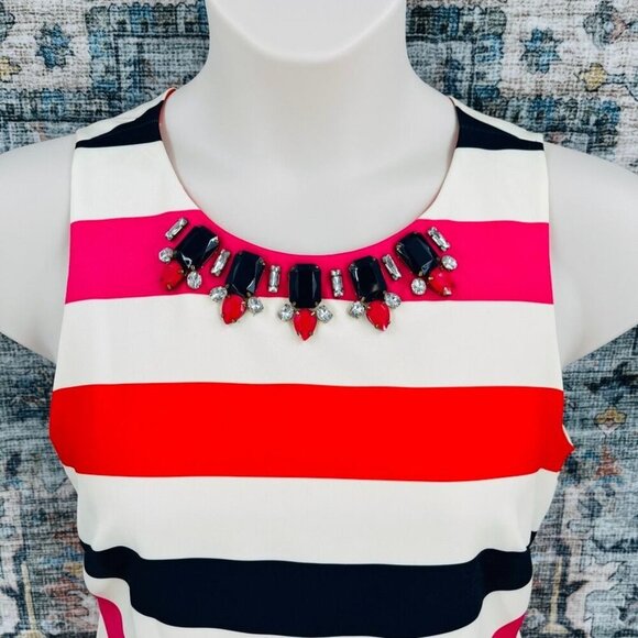 Vince Camuto Jewel Neck Sheath Dress Size 8 Multicolor Striped Sleeveless MIni - Picture 3 of 11